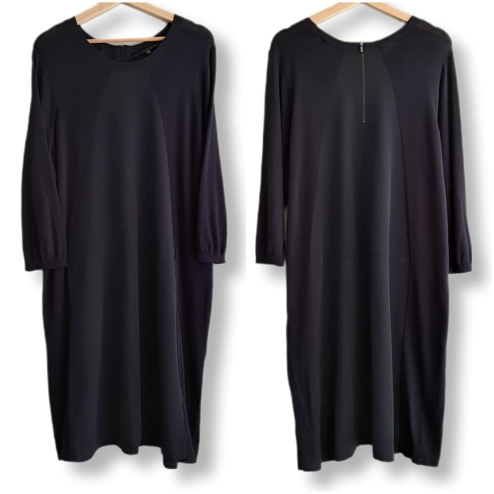 WILLOW & THREAD Mixed Media Midi Shirt Dress Tonal Navy Sz 2X Flawed